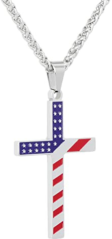 LeapoFaith American Flag Cross for Car Rearview Mirror Hanging Pendant Accessories Charm for Car Decor Christian Hanging Ornament Cross Necklace For Men Women Religious Gift (White)