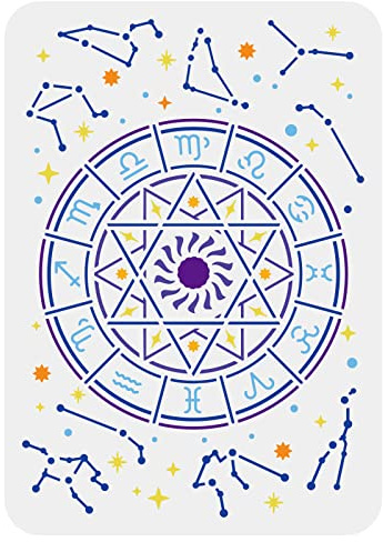 FINGERINSPIRE Astrolabium Schablone Zum Malen 21x29.7 cm Konstellations Zeichnungsvorlage Sternzeichen Glyphen Symbole Wandmalerei Schablone Horoskop Rad Diagramm Schablone DIY Heimdekoration
