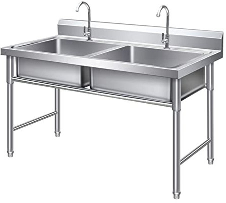 HczioN Spülbeckenschrank aus Edelstahl für den Außenbereich, Bauernhaus-Gartenspüle, freistehende Küchenspüle, Einzel-, Doppel-, Dreibeckenbecken, bodenstehendes Gemüsebecken, geeignet für Garage,