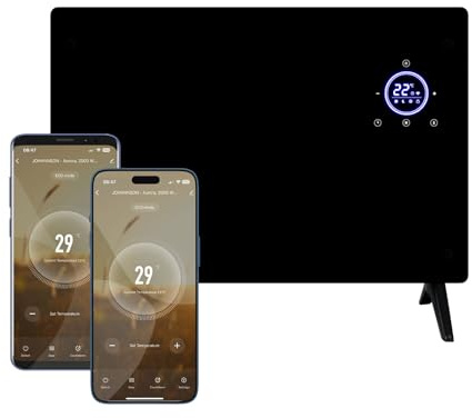 DMD | Wifi Enabled Smart Heater, Tempered Glass, Touch Screen Control, 5-50 Degree Temperature 24hr Timer | Free Standing and Wall Mounted Brackets Supplied (2000 Watt)