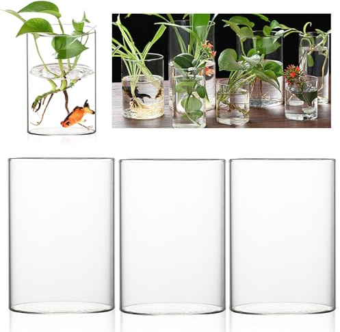 Glascylinder med botten, 3 stycken 10 x 15 cm cylindervas, klarglas glasvas cylinder, modern cylindrisk glasvas, vindljus glas ljushållare, set med blommor vaser set för orkidéer, rosor, tulpaner,