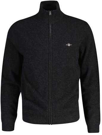 GANT Extrafin lammull dragkedja cardigan, dc charcoal melange, 3XL