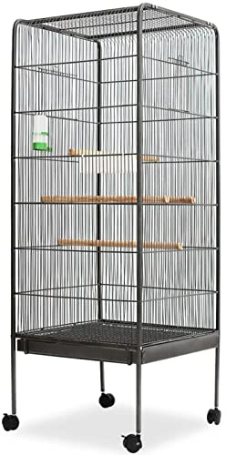 BAZZI Großer Vogelkäfig für Papageien, Vogelvoliere für Innen und Außen, Aufzuchtkäfig, Schwarz, 54x54x146 cm, Aus Stahl