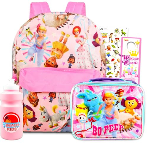 Disney Toy Story Backpack with Lunch Box Set - Bundle with 16 Little Bo Peep Toy Story Backpack, Lunch Bag, Water Bottle, Stickers, More Toy Story Backpack Toddler Girls