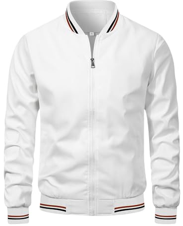 QARIDO Chaqueta De Verano para Hombre, Manga Larga Chaquetas De Béisbol Finas Chaquetas Ligeras Y Transpirables Cortavientos Abrigos Deportivos Informales para Correr Top Blanco XXL