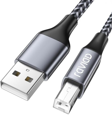 RAVIAD Druckerkabel, Scannerkabel [1M] USB 2.0 Typ B Kabel USB A auf USB B Drucker PC Printer Cable Kompatibel für HP, Dell, Canon, Epson, Lexmark, Xerox, Brother, Samsung - Grau