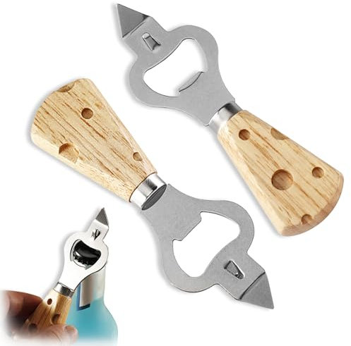 2 pezzi Apribottiglie, Apribottiglie in legno, Acciaio Inossidabile Apribottiglie, Apribottiglie portatili, Apribottiglie per Birra, con manico in legno, per la casa, cucina, bar, ristorante, regalo