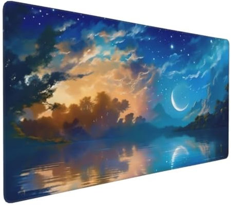 Mond und Sternenhimmel Mauspad 1000 x 500 X 4 mm Verlängertes großes Mauspad Schreibtischauflage, genähte Kanten Mauspad, abwaschbar, rutschfeste Gummibasis, Gaming-Mauspad, für PC, Laptop K-982
