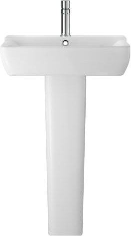 Balterley 550mm Bathroom Sink, Full Pedestal Ceramic Soft Square Bowl Bathroom Wash Basin Sink with Overflow, 1 Tap Hole, Floor Standing Basin Sinks for Cloakroom - 550 x 420 x 850mm (White)
