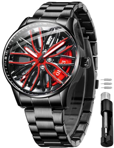 OLEVS Herrenuhren Skelettuhr Quarz Rennwagenrad Edelstahl Casual Sports Wasserdicht Leuchtend Herrenarmbanduhren