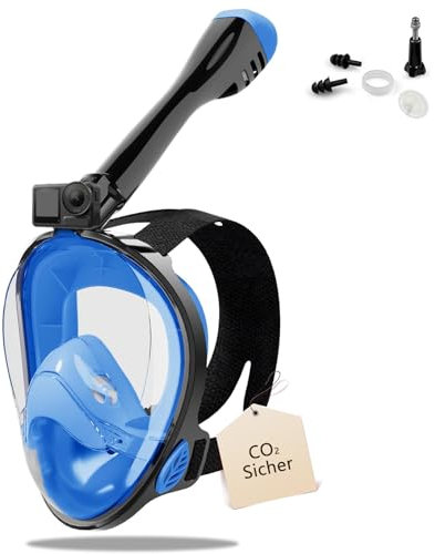Maschera Snorkeling Integrale Maschera Subacquea Adulti Professionale Maschera Anti Appannamento Maschera da Sub Con Staffa per Fotocamera Maschere Snorkeling Banda (Blu, L/XL)