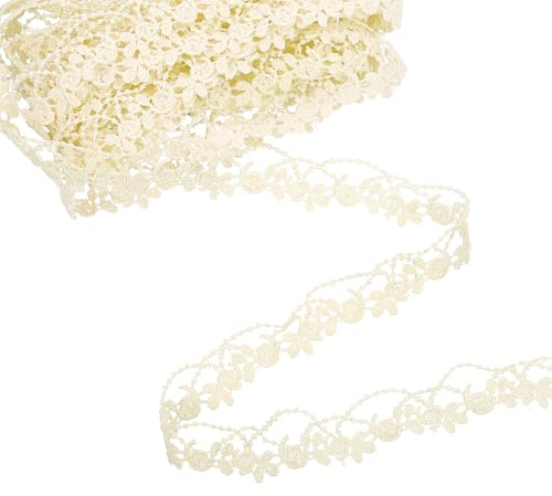 sourcing map Spitzenband mit rosa Blumen, 2 cm x 4,5 m, Polyester, bestickt, Häkelspitze, Stoff zum Nähen, Hochzeitsdekorationen, Stirnbänder, Basteln