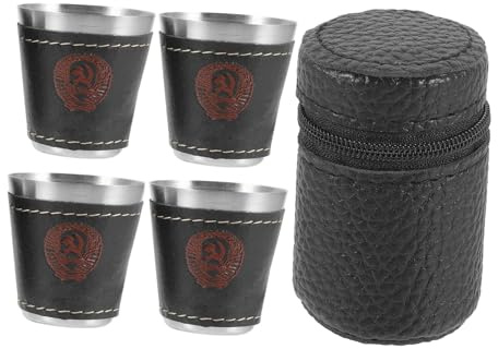 TOPBATHY Camping Kaffeetasse aus Edelstahl ca 30ml mit Lederetui Tragbar und Abriebfest als Multifunktions Weinbecher für Nachtclub und Catering