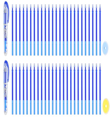 PATIKIL 2Pcs Erasable Gel Pens with 50 Refills & 2 Erasers, 0.5mm Heat Erasable Pens for Fabric Blue Ink Fabric Marking Pen for Sewing Quilting Planner Writing