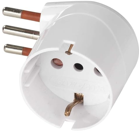 Adattatore salvaspazio ad angolo, bianco, piegato a 90°, spina piccola 10A, presa schuko 10A/16A, adattatore compatto, perfetto per ambienti ristretti