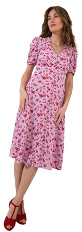 Joe Browns Floral V-Neck Short Sleeve Midi Dress Vestido, Lila, 46 para Mujer