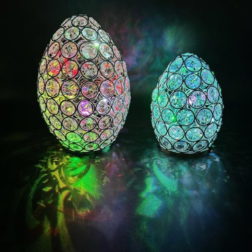 Online Fuchs 2 magische Ostereier mit Glaskristallen & LED-Lichterkette inklusive 6-Stunden Timerfunktion - Osterdeko - Warmweiß oder Farbwechsel möglich (Silber)