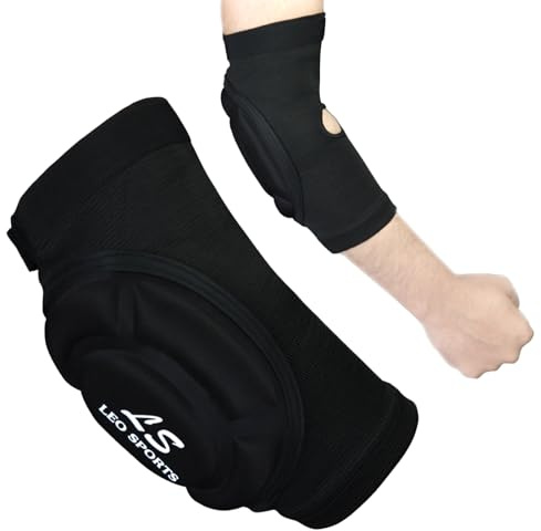 Leo Pro Elbow Pads ,CE Approved, Muay Thai MMA Kickboxing Sparring Elbow Guard, Martial Arts Striking, Volleyball Wrestling Yoga Basketball Adjustable Elbow Protectors Padded Sleeves (Black)