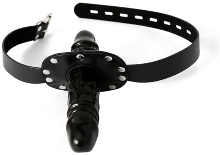 Silicone Double Dildo Penis Open Mouth Gag Plug Extended Deep Throat Training BDSM Fetish Fantasy Sex Toy (A)