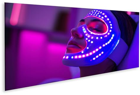 islandburner Bild auf Leinwand Frau mit futuristischer Gesichtsmaske in LED Licht Bilder Wandbilder Poster