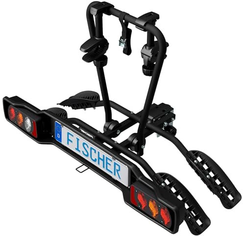 FISCHER Portabici frizione SmartLine Black, per 2 biciclette fino a 50 kg di carico utile, per gancio di traino, pieghevole, parzialmente montato, con protezione del telaio integrato