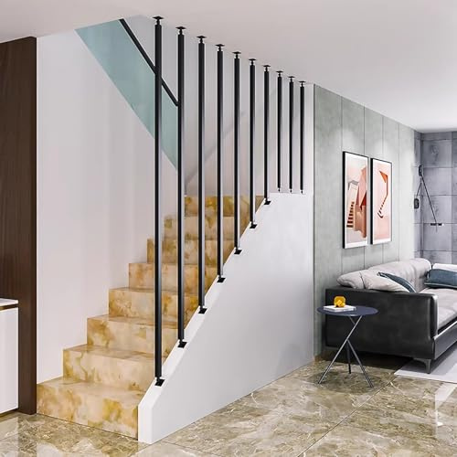 Corrimano per scale nero, balaustra in ferro battuto montata al soffitto, ringhiera per scale in metallo a forma di I, ringhiera di sicurezza antiscivolo per corridoi, soppalchi e pali di protezione(1
