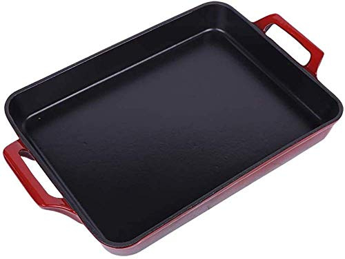 YDHSIKK Pentola in Acciaio smaltato, Padella Quadrata Grande in ghisa Rossa, Barbecue smaltato, fornello a induzione a Gas, Universale