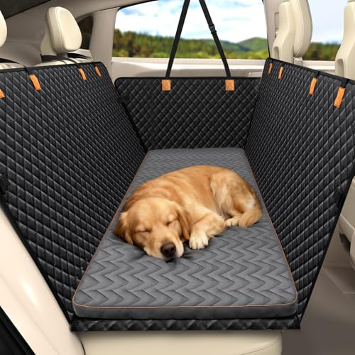 Lekespring Hundekissen für den Rücksitz, Haustierbett für Fahrzeuge, Weicher&Rutschfester Sitzschutz, Kompatibel mit Rücksitzverlängerungen, Geeignet für Limousinen,Lastwagen und SUV, Grau M