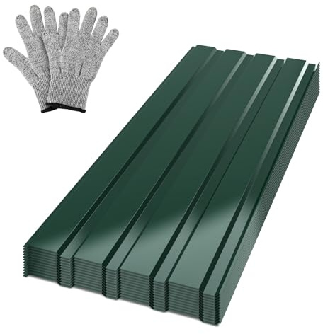 Jaxguom Trapezblech 12er Set,Wellblechplatten für Dach, Carports, Zwingern,mit Schnittfest Handschuhe,Dachplatten 115x45cm,6m², Blechdach Platten Verzinktem Metall Grün