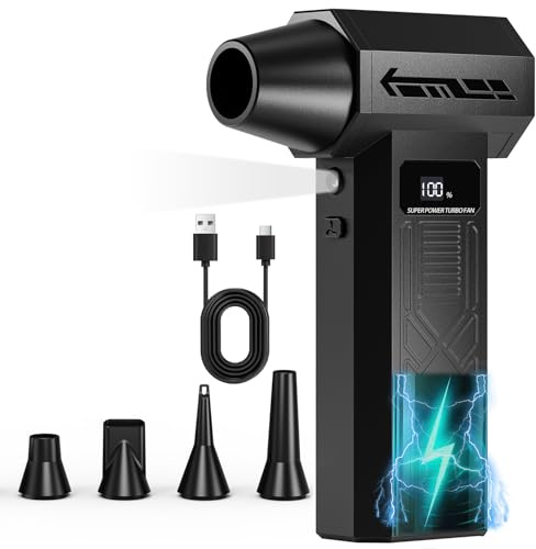 Compressed Air Cleaner for PC,120000RPM Rechargable Electric Air Duster with LED Light, 4-Gear Adjustable Mini Air Blower for Computer, Keyboard, Car, Outdoors and House Cleaning