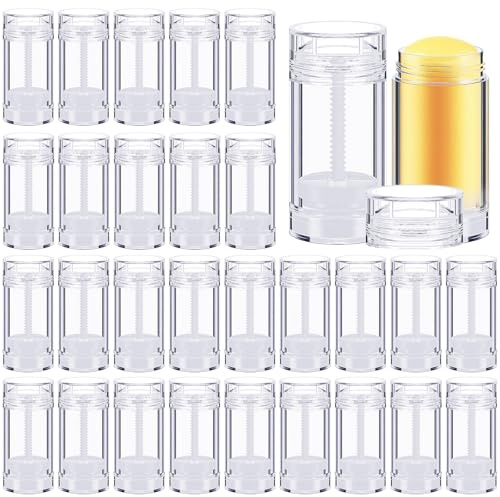 30 Stück 30ml Leere Deodorant Behälter, 1oz Nachfüllbare Kunststoff Twist-Up Stick Tuben, Transparente Lippenbalsam Behälter für DIY Deodorant, Lippenstift, Lotion Bars und Reisen