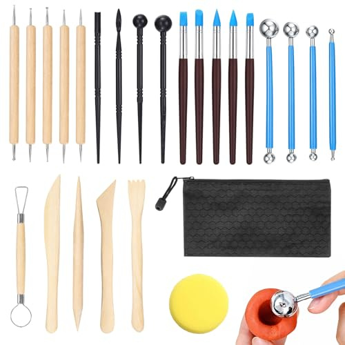 Quelcc 25 Stück Polymer Clay Werkzeug, Modellierwerkzeug für Modeliermasse, Töpfern Werkzeug, Schnitzwerkzeug, Ton Werkzeug