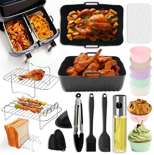 Yuaerbuo 18 PCS Moule Silicone Air Fryer pour Ninja, Accessoires Air Fryer AF400EUCP, Moule Air Fryer 7.6-9.5L Friteuse sans Huile, Plat en Silicone, Plat pour Air Fryer, Muffins, œufs au Four