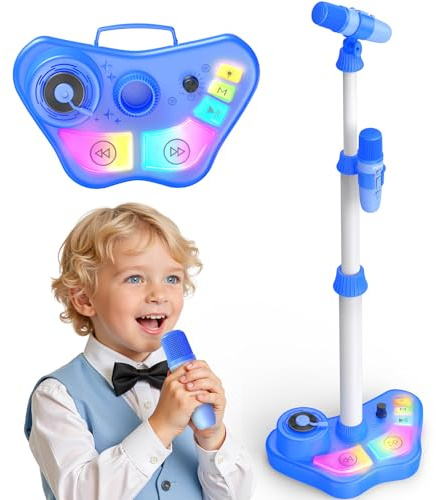 Dislocati Karaoke Maschine Kinder mit 2 Mikrofon und Verstellbarer Mikrofon Ständer, Ostern Geschenke Spielzeug Junge 3-12 Jahre Karaoke Mikrofon Set mit Bluetooth-/TF-Karten-/USB-/AUX-Unterstützung