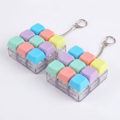 2 Pièces Porte-clés Clavier Mécanique 9 Touches Macaron, Gadget Anti Stress Clicker pour Soulager l'Anxiété, Accessoire de Bureau Sensoriel pour Concentration, Cadeau Original pour Adultes et Ados