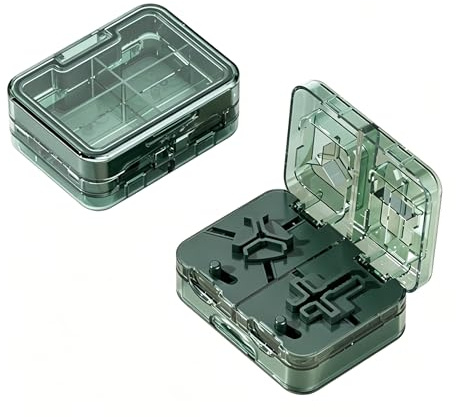 Coupe-Comprimé avec Compartiment de Rangement, Coupe Medicaments, Coupe-Pilules pour Petits et Grands Comprimés, Séparateur Portable 1/2, 1/3, 1/4, pour Voyages et Usage Quotidien (Vert)