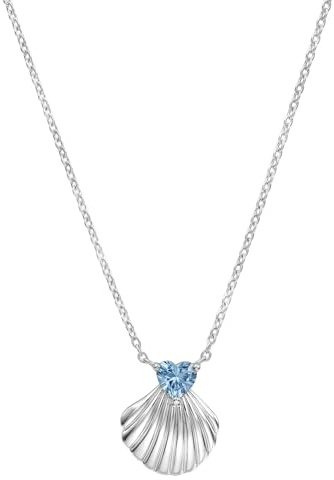 Amor - Damen Halskette 925 Silber - mit Zirkonia Stein - Muschel Herz Anhänger - AMR-N0047