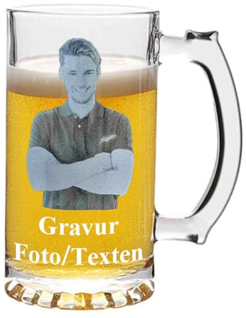 signxuni Personalisiertes Bierglas mit Fotogravur, Gravur Bierglas, 500 ML Kristallglas, Vatertagsgeschenk