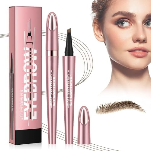 6D augenbrauenstift Wasserfest, 2026 Neu 4 Gabelspitze Microblading Augenbrauenstift Härchenzeichnung, Augenbrauenfarbe für Natürliches Make up (Hellbraun)
