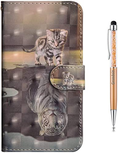 Grandoin für Huawei P20 Lite Hülle,Handyhülle im Brieftasche-Stil für Huawei P20 Lite Handytasche PU Leder Flip Cover 3D Bunte Muster Book Style Case Schutzhülle (Katze und Tiger)