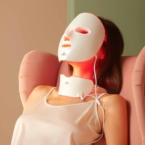 Project E Beauty Photonen-Hautverjüngung Gesichts- und Halsmaske | Kabellose LED-Photonen-Rot-Blau-Grün- Farbtherapie 7 Anti-Aging-Akne-Fleckentfernung Faltenaufhellung Gesichtshautpflegemaske