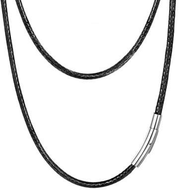 PROSTEEL 3mm Schwarze Kordelkette Halskette Herren Polyester Kustleder Kette mit personalisiertem Edelstahl Verschluss, Kettenlänge 41cm bis 76cm wählbar
