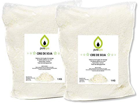Purespa Cire de soja pour bougies 2KG en flocons - fabriquer des bougies 100% naturelle et bio. PROMOTION