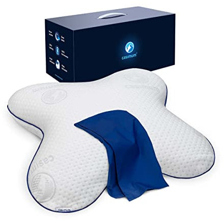 Ergonomisches Schmetterlingskissen für Seitenschläfer aus Memoryschaum. Orthopädisches Memory Foam Seitenschläferkissen. Nackenkissen zur Entspannung der Halswirbelsäule, 56x48 cm, mit blauem Bezug