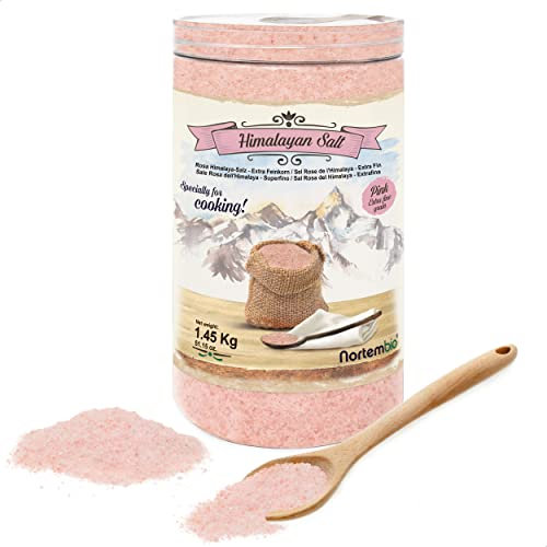 Nortembio Sale Rosa dell'Himalaya 1,45 Kg. Superfino (0,5-1 mm). Sale Gourmet 100% Naturale. Ricco di Minerarli. Cucina Sana. Non Raffinato. Senza Conservanti. Estratto a Mano. Dal Punjab Pakistan.