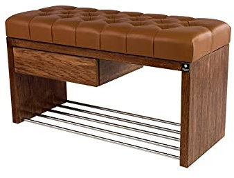 EMRA WOOD M-DEKO LPS-1 Sitzbank Schuhbank Chesterfield Gesteppt mit Schublade Bezug aus Kunstleder Braun Gestell aus Holz Nach Maß (Höhe 45cm Tiefe 40cm, 50)
