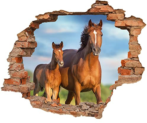 WCB Wandtattoo - Wanddurchbruch mit Aussicht auf Pferd mit Fohlen 50 x 41 cm - Wandsticker