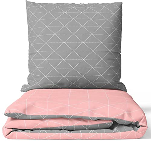 Leonado Vicenti - 4teilig Bettwäsche 100% Baumwolle 155x200 cm Raute Rosa Grau modern Schlafzimmer Garnitur Set Bezug Decke