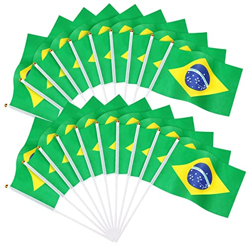 JUNEBRUSHS 20 Stück Brasilien-Flaggen, 14 x 21 cm, Mini-Handflaggen, Karneval, Taschenflaggen, Nationalflaggen 2024, Dekorationen (Brasilien-Flaggen)