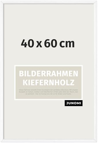JUNOMI® Bilderrahmen 40x60 cm Holz | Farbe Weiß | Posterrahmen mit bruchsicherem Acrylglas | Hoch- & Querformat zur Wandmontage, schmales Profil